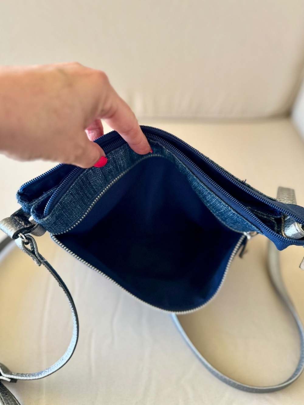 Blue Denim Rhinestone Studded Crossbody Bag - Picture 4 of 10